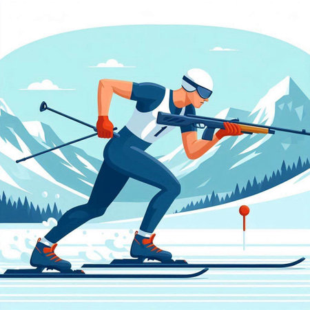 Cross-country skiing. Athlete skiing in the mountains. Vector illustration.のイラスト素材