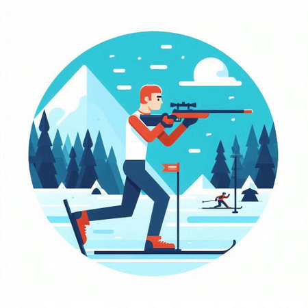 Winter sports. Man with a gun in the mountains. Vector illustrationのイラスト素材