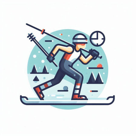 Skiing, cross-country skiing. Flat vector illustration.のイラスト素材