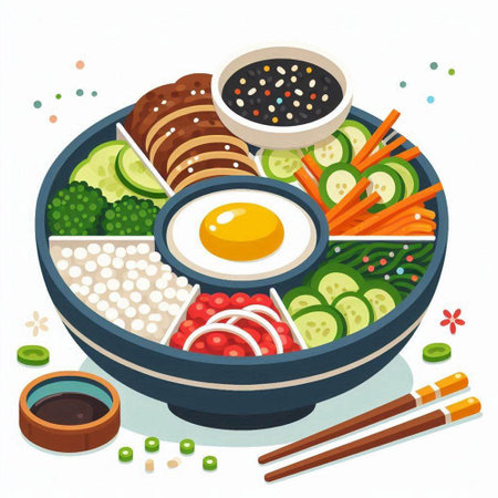 Bibimbap. Traditional japanese food. Vector illustrationのイラスト素材