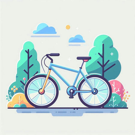 Bicycle in the park. Vector illustration in flat cartoon style.のイラスト素材