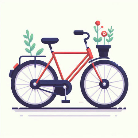Bicycle with flower pot. Flat vector illustration isolated on white background.のイラスト素材
