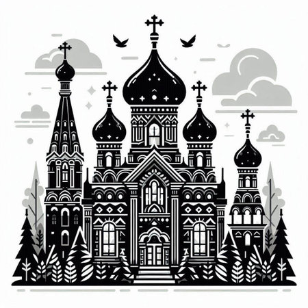 Church of the Intercession of the Blessed Virgin Mary in Russia. Vector illustrationのイラスト素材
