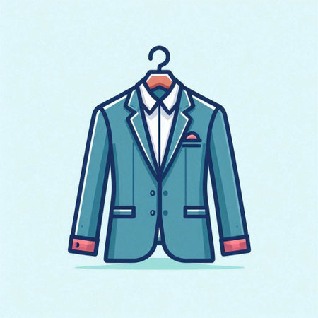 Illustration of a suit on a hanger on a blue backgroundのイラスト素材