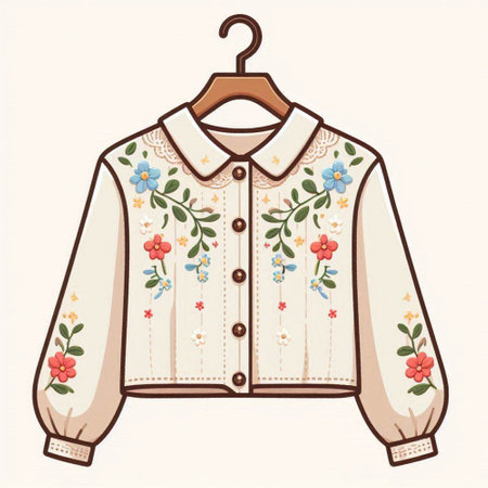 Vintage jacket with floral pattern on a hanger. Vector illustration.のイラスト素材