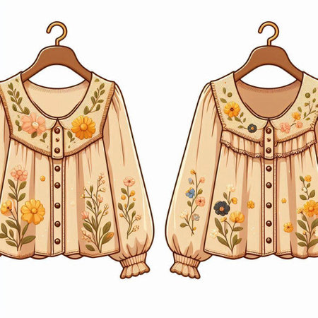 Vector illustration of a vintage women's blouse with floral pattern.のイラスト素材
