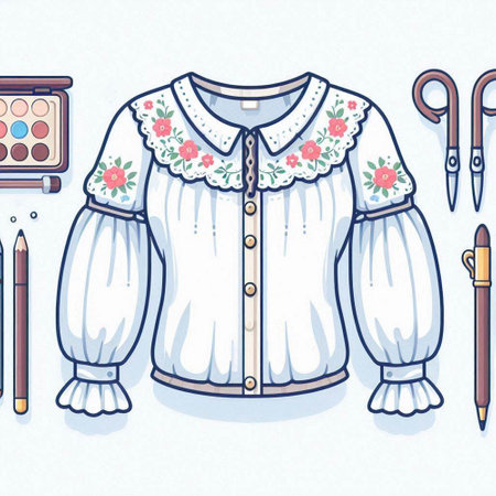 Illustration of a white blouse with a floral pattern and brushesのイラスト素材