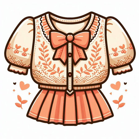 Vector illustration of a girl's sweater with a bow and hearts.のイラスト素材