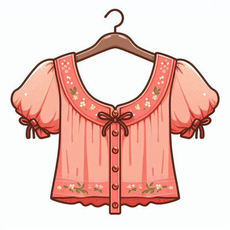 Illustration of a pink blouse on a hanger isolated on white backgroundのイラスト素材