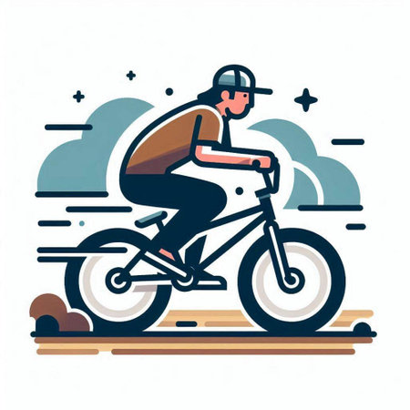 Cyclist in helmet riding on bicycle. Flat vector illustration.のイラスト素材