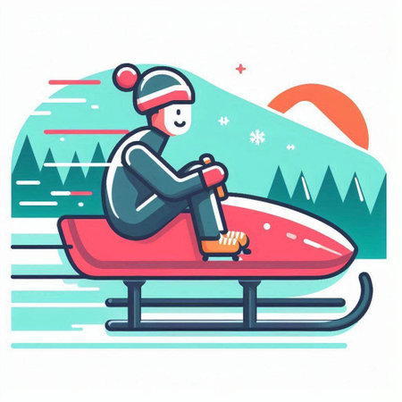 Snowboarder riding a snowmobile. Winter sports. Flat vector illustration.のイラスト素材