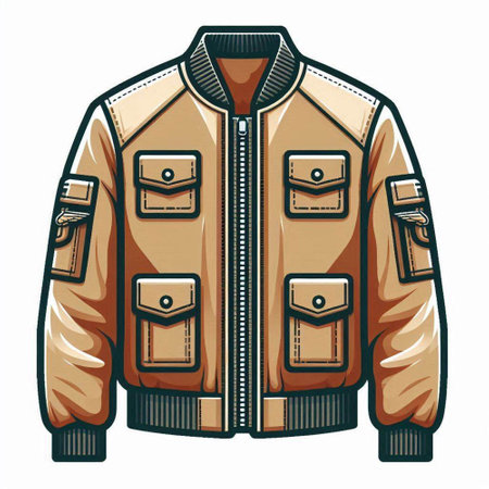 Vector illustration of a brown jacket with pockets on a white background.のイラスト素材