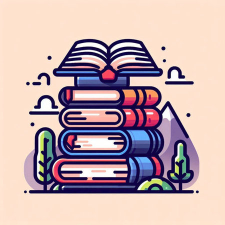 Books stack with open book. Education and learning concept. Vector illustrationのイラスト素材