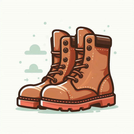 Vector illustration of a pair of hiking boots on a white background.のイラスト素材