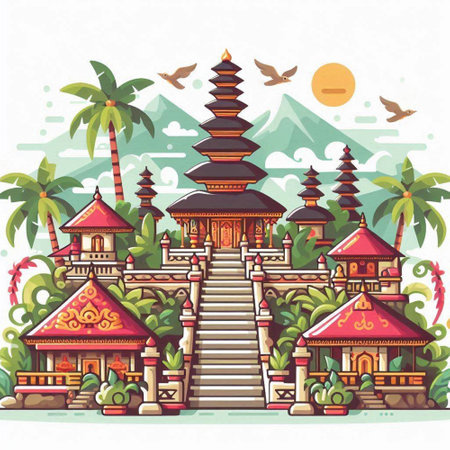 Buddhist temple on the island of Bali. Vector illustrationのイラスト素材