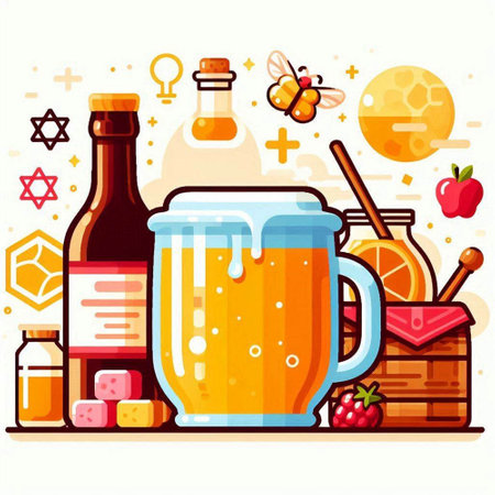 Honey and beer in a glass. Vector illustration in flat styleのイラスト素材