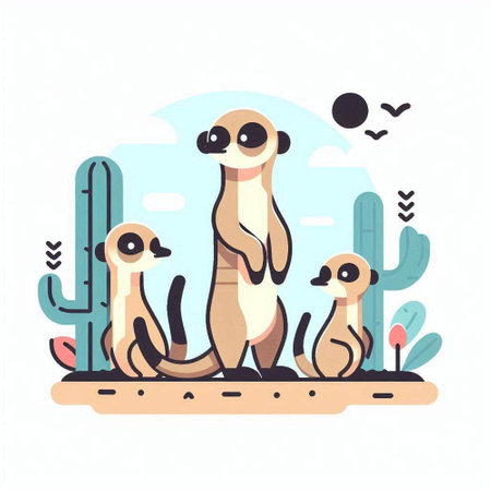 Cute meerkat family. Vector illustration in flat style.のイラスト素材