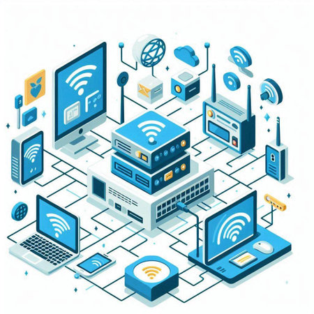 Isometric internet of things concept with 3d server and network on white background vector illustrationのイラスト素材