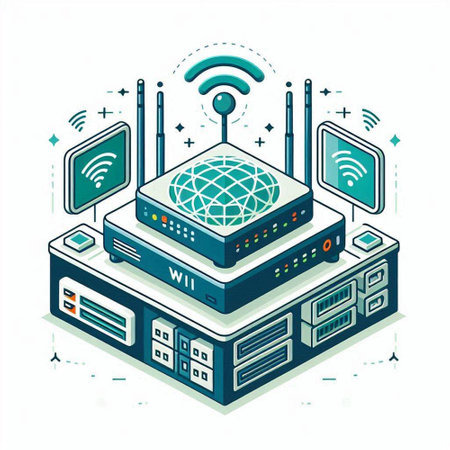 Internet of things concept. Server, router and internet network. Vector illustrationのイラスト素材