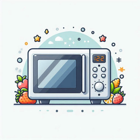 Microwave oven. Vector illustration in flat cartoon style on white background.のイラスト素材