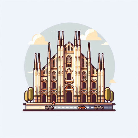 Cathedral of Milan, Italy. Vector illustration in flat style.のイラスト素材