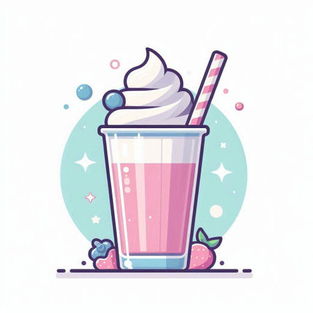 Milkshake with whipped cream in a glass. Vector illustration.のイラスト素材