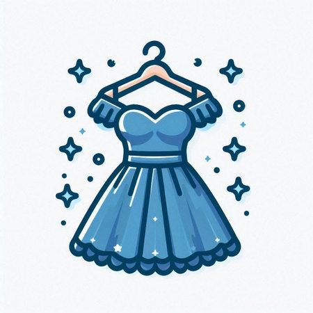 Illustration of a blue dress on a hanger on a white backgroundのイラスト素材
