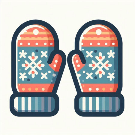 Winter mittens icon. Vector illustration in flat style. Isolated on white background.のイラスト素材