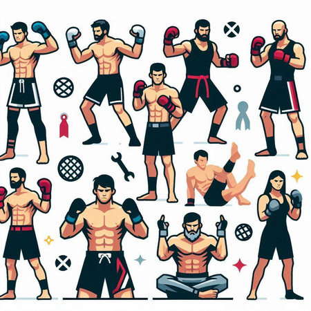 Boxing icons set in flat style. Vector illustration for your designのイラスト素材