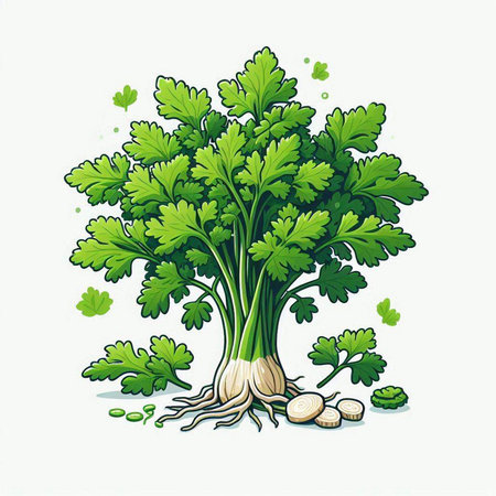 Parsley. Hand drawn vector illustration of parsley isolated on white background.のイラスト素材