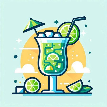 Cocktail with lime, lemon and ice. Vector illustration.のイラスト素材