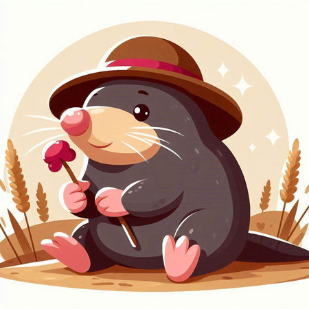 Mole in a hat with a lollipop. Vector illustrationのイラスト素材