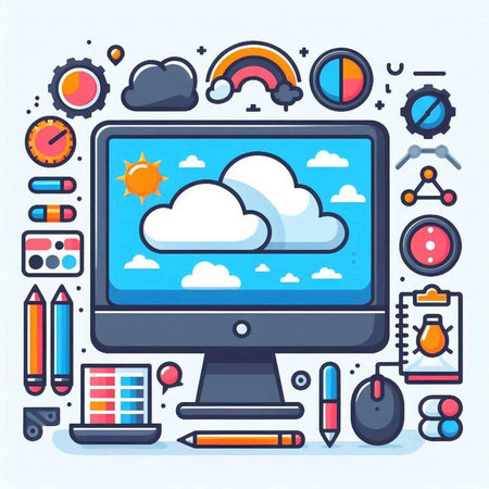 Cloud computing concept. Vector illustration in flat linear style. Web design and mobile apps.のイラスト素材