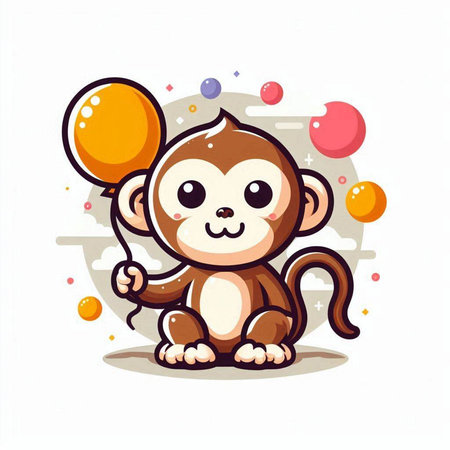 Cute cartoon monkey with balloons on white background. Vector illustration.のイラスト素材