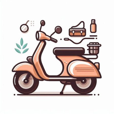Vintage scooter, vector illustration on white background. Retro style.のイラスト素材