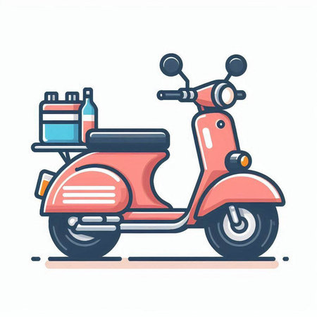 Vintage scooter. Motorcycle with battery. Vector illustration.のイラスト素材