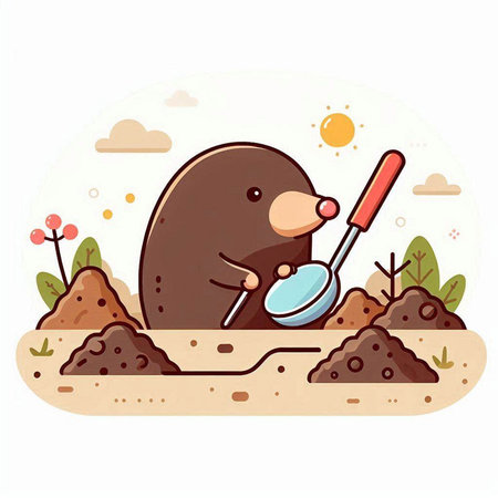 Cute mole cartoon with shovel in the ground. Vector illustration.のイラスト素材