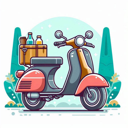 Vintage scooter with a box of beer. Vector illustration.のイラスト素材