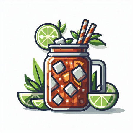 Lemonade mojito in a jar with straw vector illustrationのイラスト素材