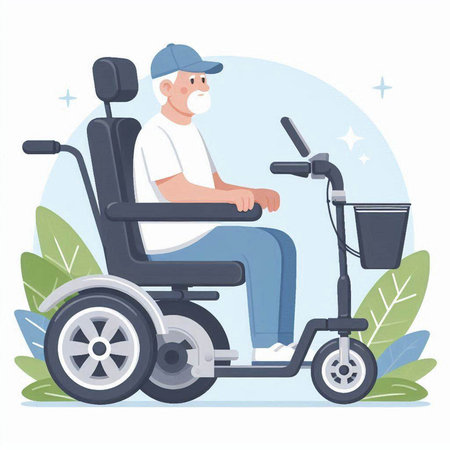 Elderly man in a wheelchair. Flat style vector illustration.のイラスト素材