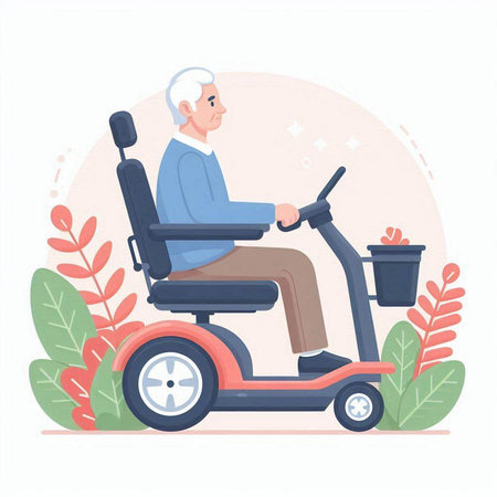 Elderly man in wheelchair. Elderly people in wheelchairs. Flat vector illustration.のイラスト素材