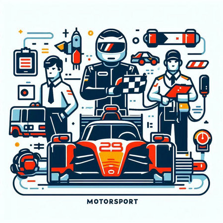 Vector illustration of racing car on white background. Line art design for web, site, advertising, banner, poster, board and print.のイラスト素材