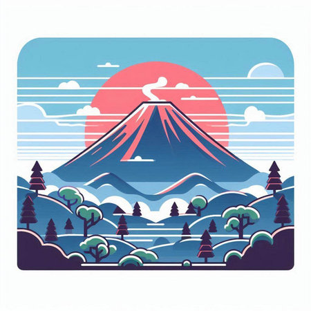 Mt. Fuji and pine forest in flat style. Vector illustration.のイラスト素材