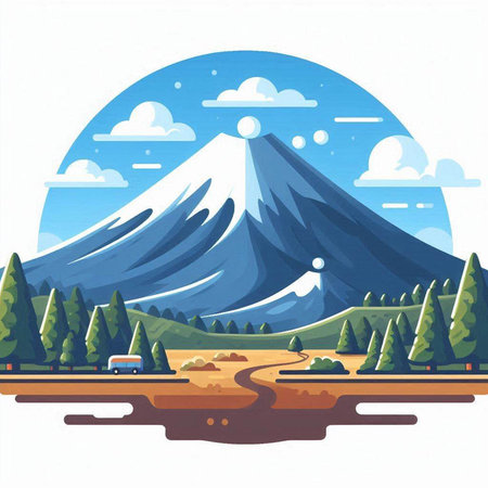 Mt. Fuji in the background of the forest. Vector illustrationのイラスト素材