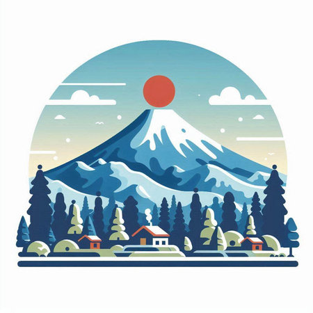 Mt. Fuji in flat style. Vector illustration on white background.のイラスト素材
