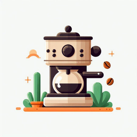 Coffee machine and coffee beans. Flat style vector illustration.のイラスト素材