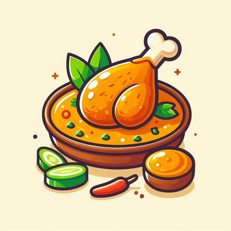 Illustration of a bowl of chicken soup. Vector illustration of a chicken soup.のイラスト素材