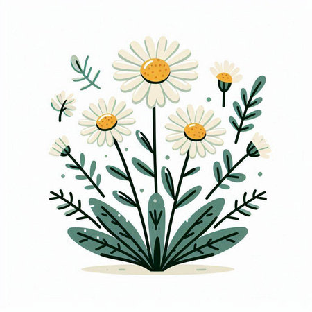 Hand drawn chamomile flowers bouquet. Vector illustration.のイラスト素材