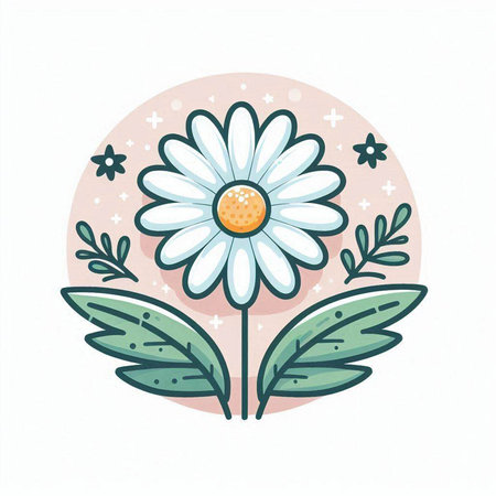 Daisy flower with leaves and flowers. Hand drawn vector illustration.のイラスト素材