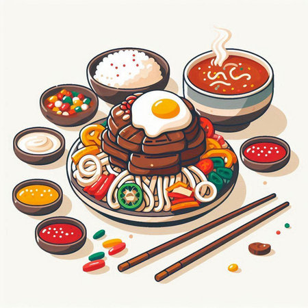 Illustration of japanese udon noodle with fried eggのイラスト素材